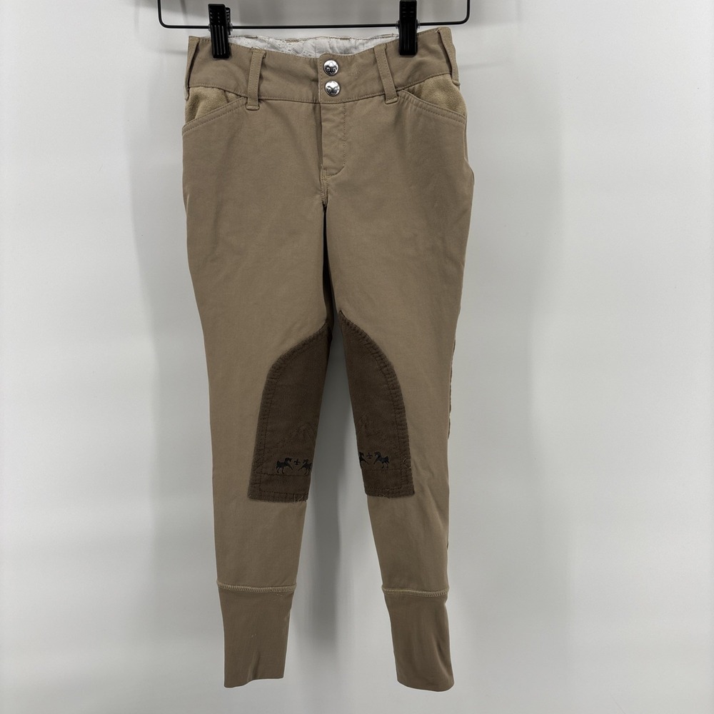 Equine Couture Equestrian Breeches Youth Size‎ 8 Khaki Coolmax Champion Patches